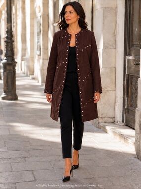 Vintage Carole Little Brown Studded Linen Jacket Coat Size 10